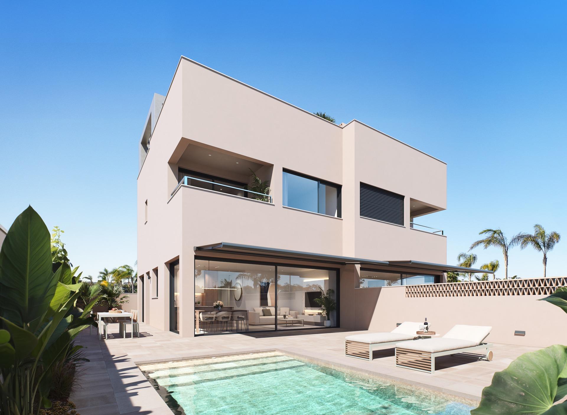 Exklusive Residenz bestehend aus 2 luxuriösen Doppelhaushälften mit Meerblick am Strand von "Las Higuericas" in Torre de la Horadada.