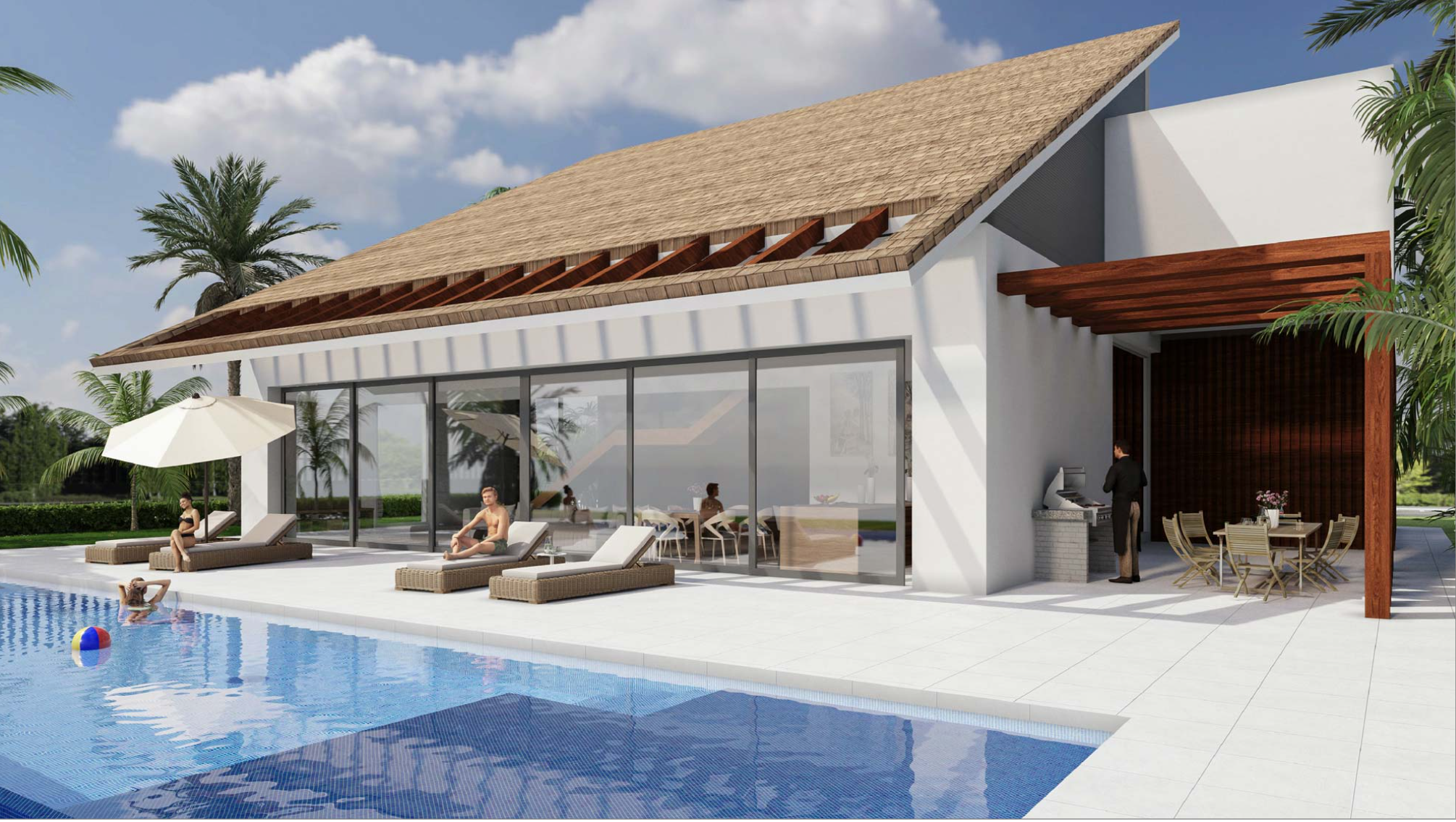 Eine Mischung aus lokaler Architektur mit modernster europäischer Architektur, die wiederum eine ruhige Atmosphäre schafft, in der das Äußere der Villa der Hauptdarsteller ist, mit spektakulärem Blick auf den Farallon.